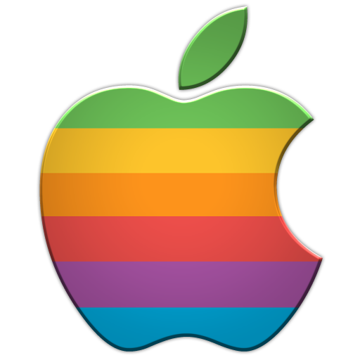 Vintage apple logo with rainbow-coloured stripes