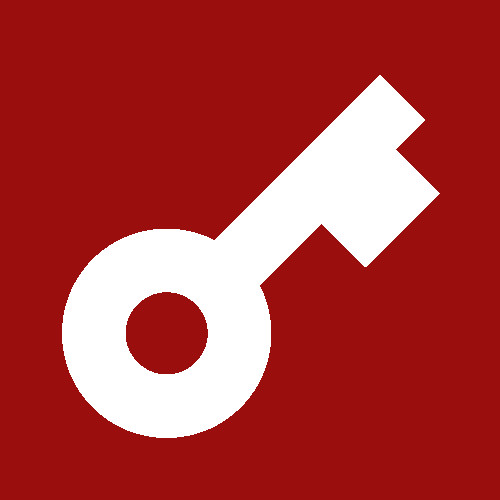 White key icon on a deep red background